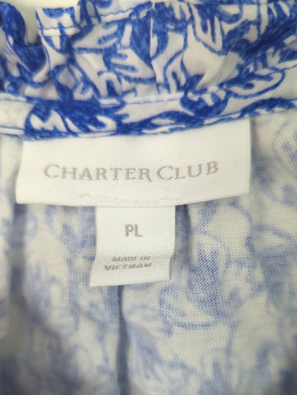 Charter Club Petite Large Blue & White Floral Cotton Modal Ruffle Detail‎ Top - Picture 6 of 7